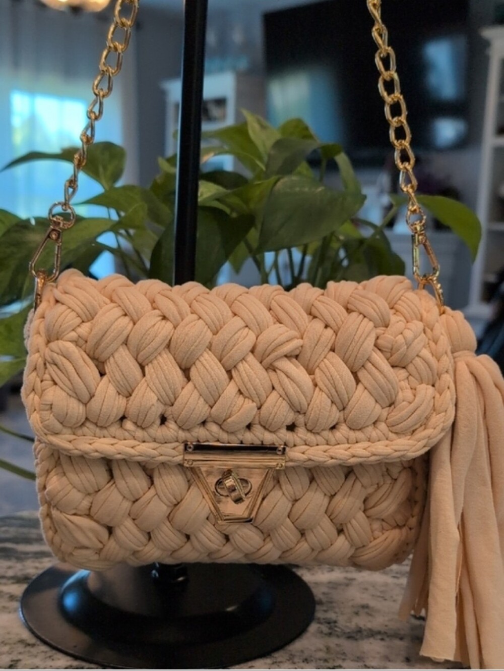 Woven Cream Clutch or Crossbody Bag